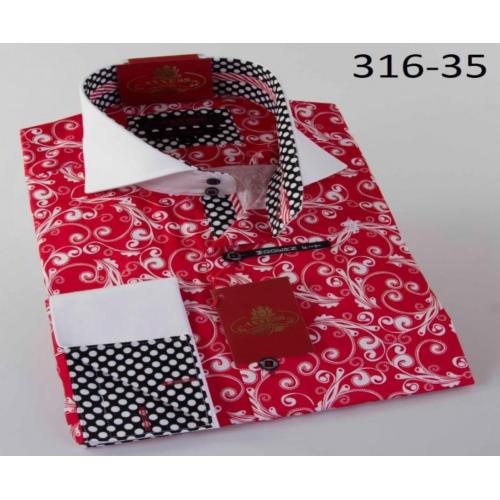 Axxess Red / White Paisley Design 100% Cotton Dress Shirt 316-35